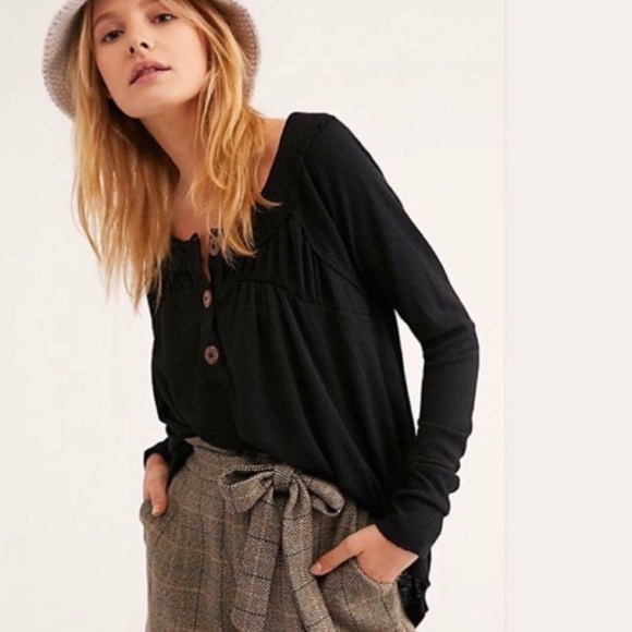 Free People Tops - NWT Free People Must Have Henley Black Thermal - S